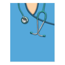 Médico azul friega tarjetas postales