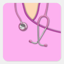 Médico rosado friega pegatinas cuadradases personalizadas