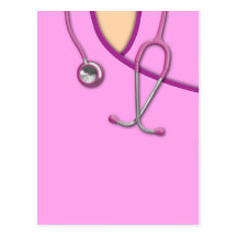 Médico rosado friega postales