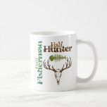 Medio pescador del medio cazador taza de café