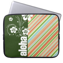 Melocotón y Forest Green rayados; Hawaiana Manga Computadora