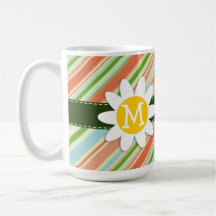 Melocotón y Forest Green rayados; Margarita Taza