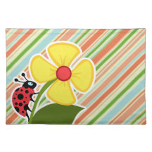 Melocotón y mariquita rayada de Forest Green Mantel Individual
