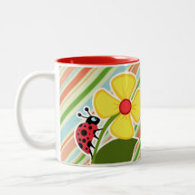 Melocotón y mariquita rayada de Forest Green Tazas De Café