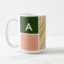 Melocotón y rayas de Forest Green; Rayado Tazas