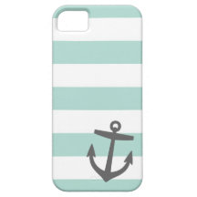 Menta y ancla náutica gris del raya y linda iPhone 5 Case-Mate cárcasas