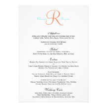 Menú anaranjado azul simple del boda del monograma invitacion personal 