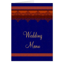 Menú azul del boda del brocado del damasco felicitacion 