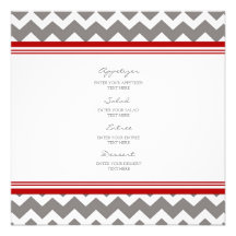 Menú Chevron gris rojo del boda Invitacion Personalizada