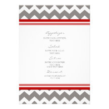 Menú Chevron gris rojo del boda Invitacion Personal