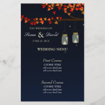 Menú del boda del roble del tarro de albañil tarjeta publicitaria