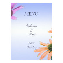 menú del boda, flores de la margarita invitaciones personales 