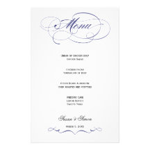 Menú elegante del boda de la escritura - azul mari  papeleria