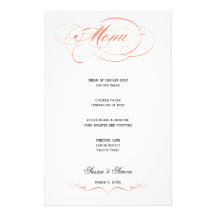 Menú elegante del boda de la escritura - naranja papeleria