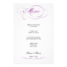 Menú elegante del boda de la escritura - púrpura  papeleria
