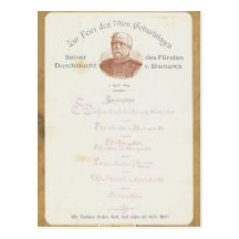 Menú en príncipe von Bismarcks Tarjetas Postales