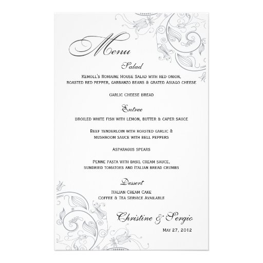 Menú floral del boda del estaño elegante papeleria de diseño