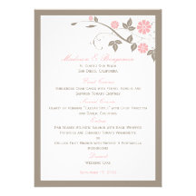 Menú floral moderno del boda - suavemente rosa invitaciones personalizada
