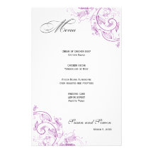 Menú floral púrpura elegante del boda papeleria
