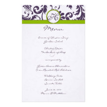 Menú púrpura y verde de Lapis del damasco del boda Papeleria Personalizada