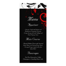 Menú reverso negro, blanco, rojo del boda del remo diseño de tarjeta publicitaria
