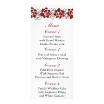 menú rojo floral del boda tarjetas publicitarias a todo color
