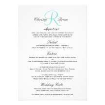 Menú simple del boda con inicial azul del monogram invitación personalizada