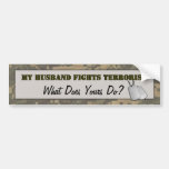 Mi marido lucha camuflaje del terrorismo etiqueta de parachoque
