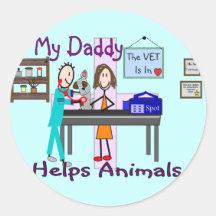 Mi papá ayuda a animales--El veterinario embroma e Pegatinas Redondas
