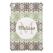 Mini caso del iPad con monograma rosado y verde de