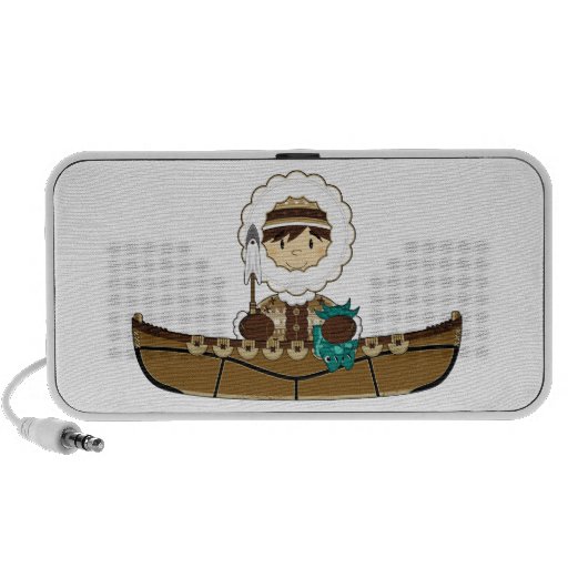 Mini pescador lindo del Inuit en altavoz del kajak