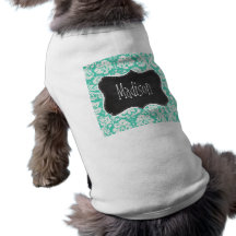 Mirada de la pizarra del vintage; Damasco verde de Camisetas De Perro