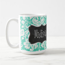 Mirada de la pizarra del vintage; Damasco verde de Taza De Café