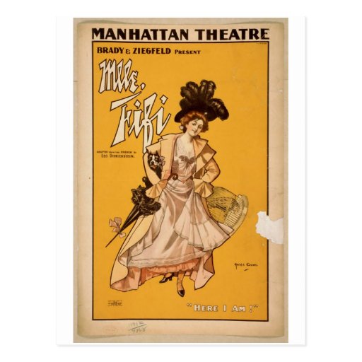 Mlle. Fifi, "aquí estoy!" Teatro retro Tarjetas Postales