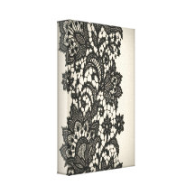 Moda beige de París del cordón negro del vintage Impresión En Lona Estirada
