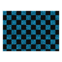 Modelo a cuadros azul y negro del brillo invitacion personalizada