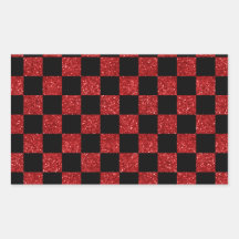 Modelo a cuadros rojo y negro del brillo rectangular pegatina