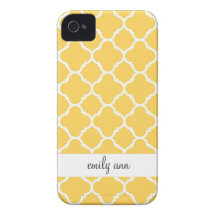 Modelo amarillo de Quatrefoil de la miel iPhone 4 Cárcasas