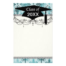 modelo azul del damasco de la aguamarina papelería personalizada