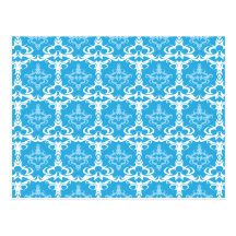 Modelo azul y blanco del damasco tarjeta postal