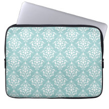 Modelo blanco azul claro 1 del damasco del vintage funda portátil