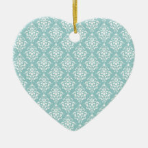 Modelo blanco azul claro 1 del damasco del vintage ornamento de navidad