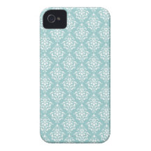 Modelo blanco azul claro 1 del damasco del vintage iPhone 4 Case-Mate protector