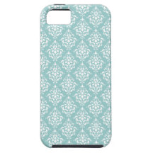 Modelo blanco azul claro 1 del damasco del vintage iPhone 5 cárcasa