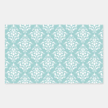 Modelo blanco azul claro 1 del damasco del vintage rectangular pegatina