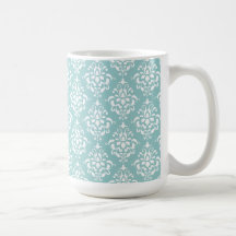 Modelo blanco azul claro 1 del damasco del vintage tazas