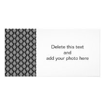 Modelo blanco negro 1 del damasco del vintage tarjeta fotografica personalizada