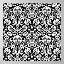Modelo blanco y negro del damasco posters