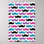 Modelo bling colorido del bigote (falso brillo) poster