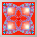 Modelo céltico rojo del fractal del corazón poster